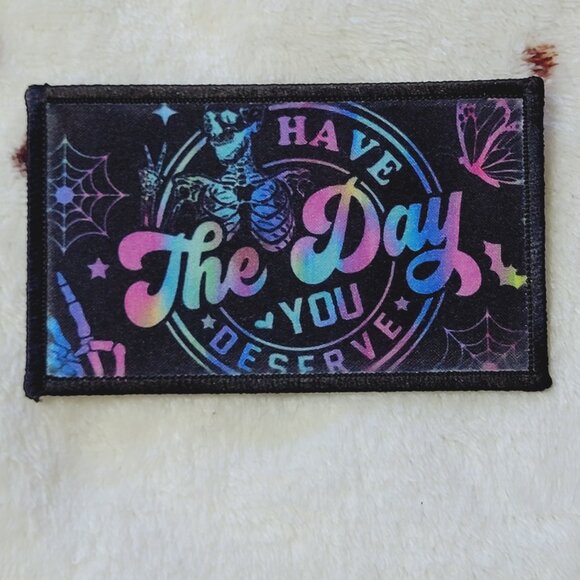 Day You Deserve Black Sublimation DYI Fabric Hat Patch Glue Iron On Sew Patch - Picture 6 of 6